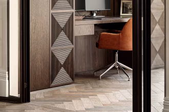 Home Office Wall Mounted Desk and Herringbone Flooring